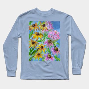 Rudbeckia and Flox Flowers Watercolor Painting Long Sleeve T-Shirt